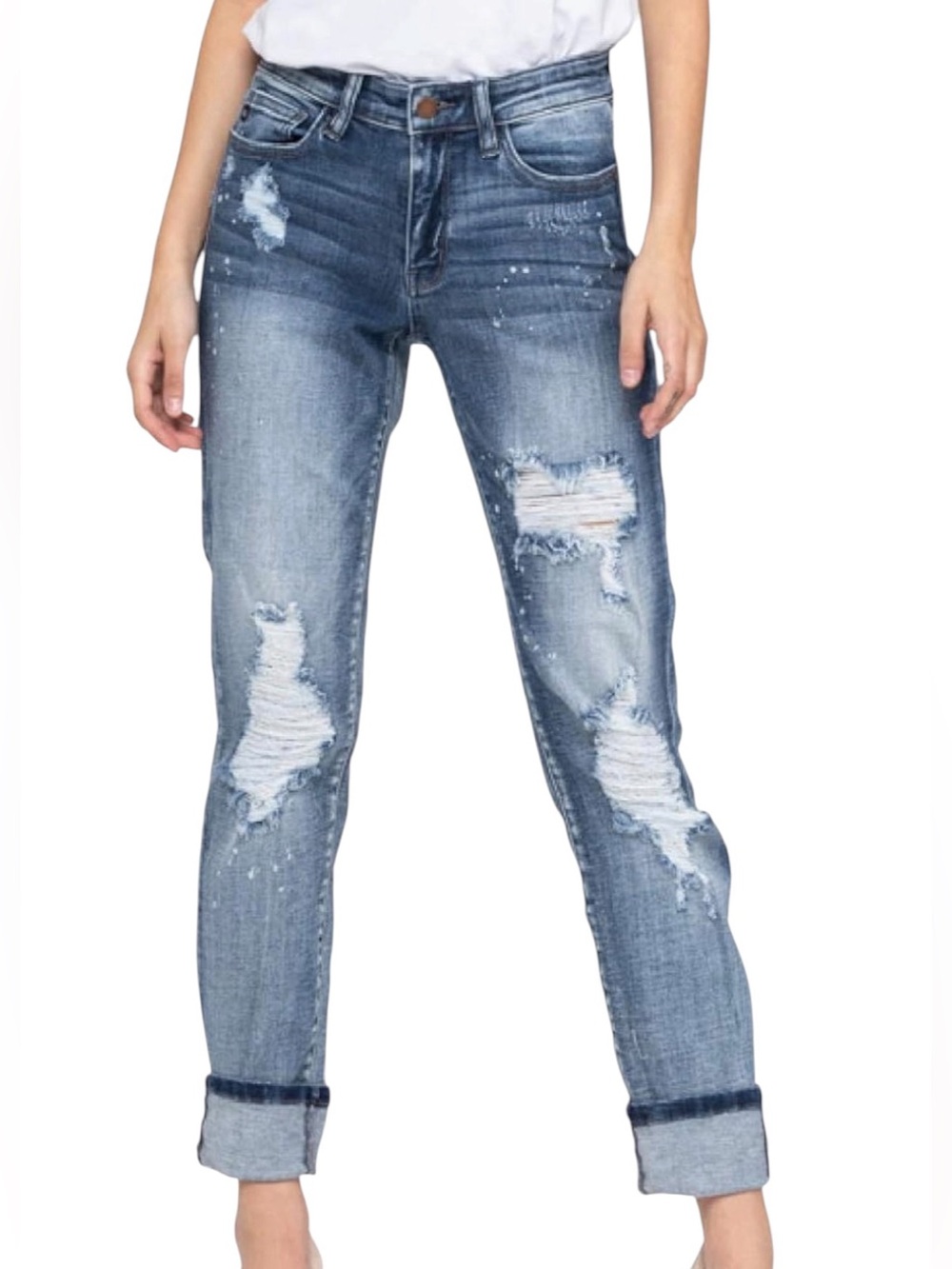 Judy Blue Boyfriend Destroyed Beach Splatter Jeans